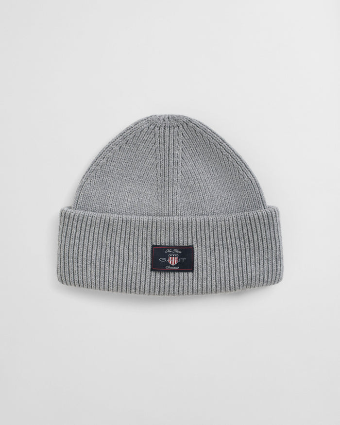 Ribbed Cotton Blend Beanie in Grey