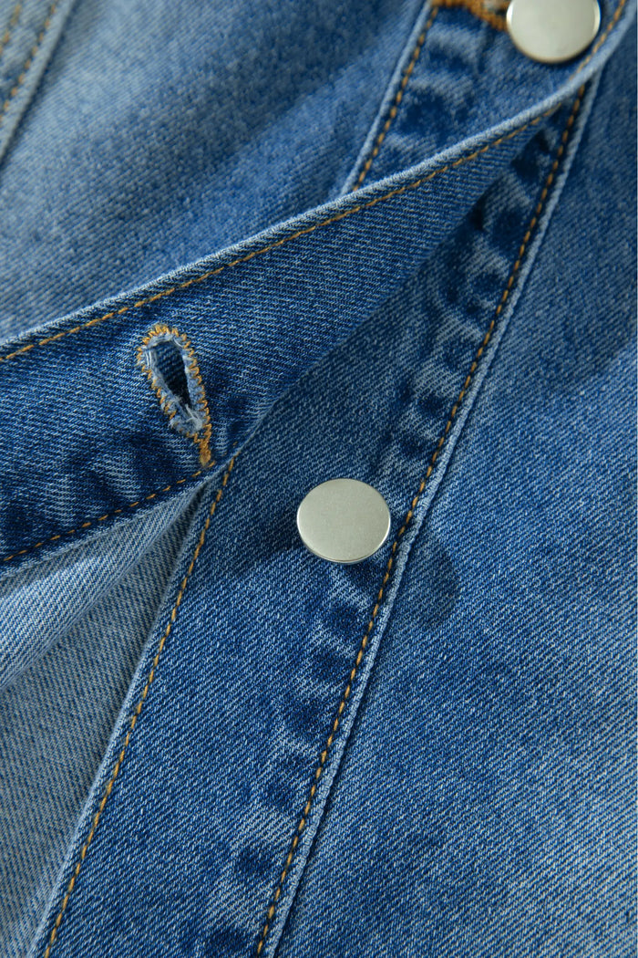 Ruffle Hem Raw Edge Half Sleeve Western Denim Jacket – Blue
