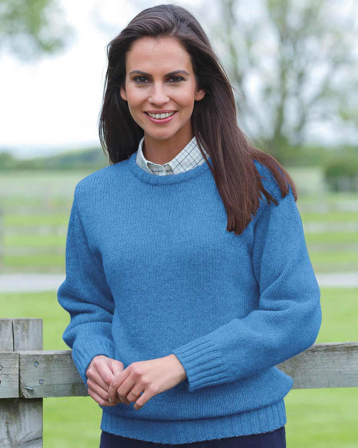 Shetland Wool Crew Neck Jumper - Cornflower - The Classic Boutique
