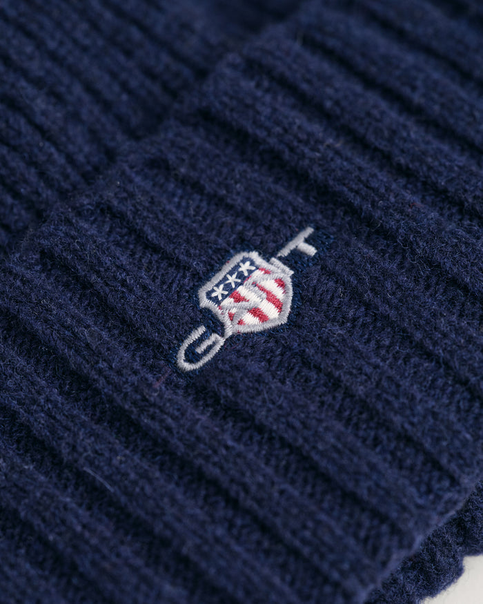 Shield Wool Beanie in Marine