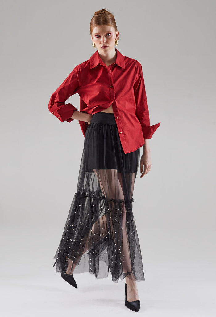 Slick Metallic Button Blouse