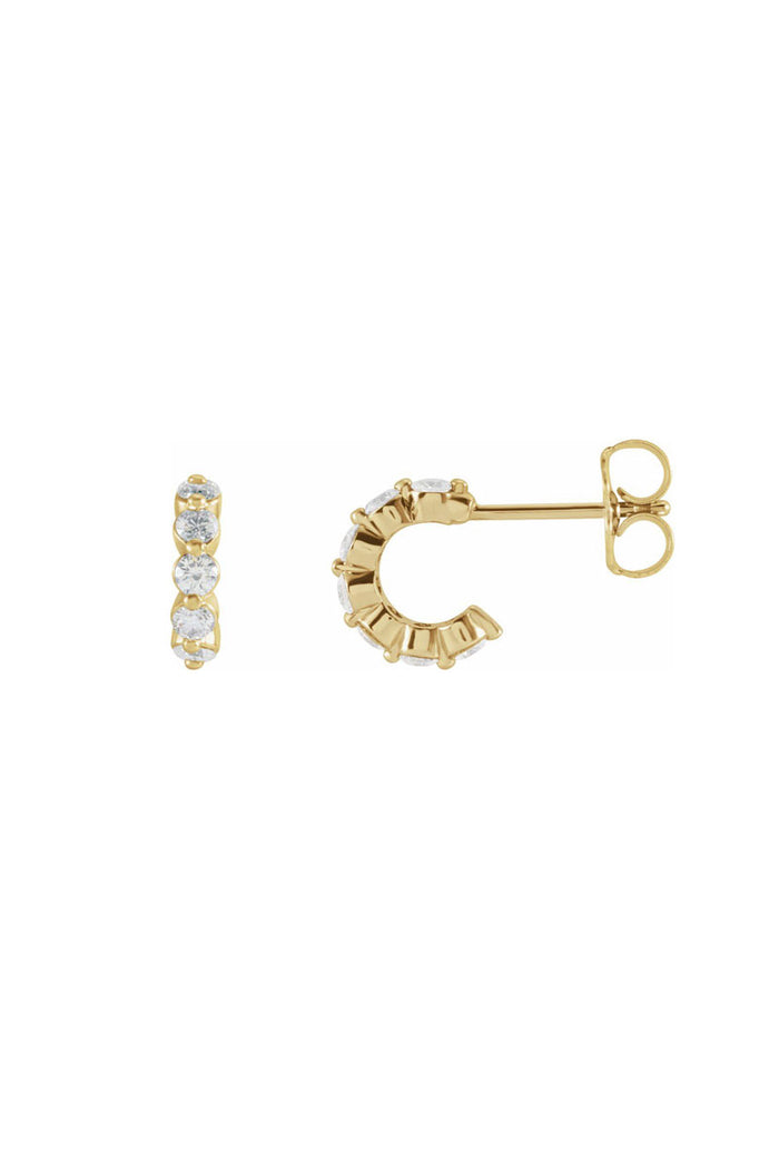 Small 9.25mm Diamond Halo Hoop Earrings - 3/8 CTW Diamonds 14k Yellow Gold