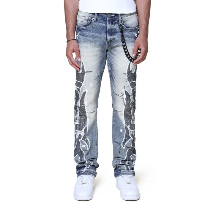 Smoke Rise Unbreakable Hazel Blue denim jeans with a classic fit and sturdy fabric, displayed on a neutral background.