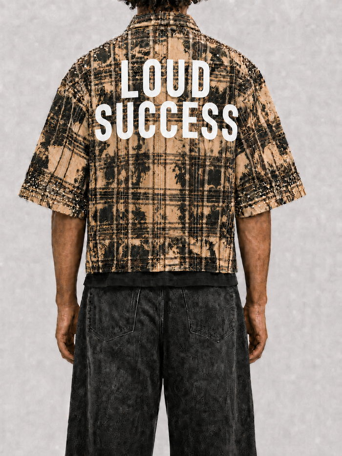 STORM88 KATO Washed Flannel Crop Top Button Down Shirt In Brown ST8-011
