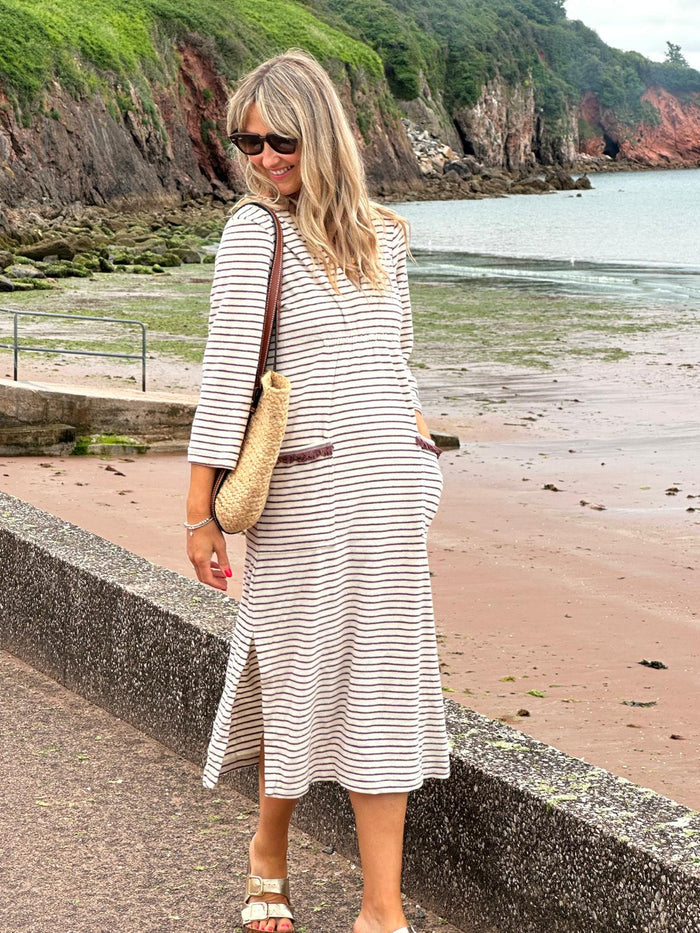 Victoria Towelling Beach Dress / Cover Up | Chocolate & Cream, Chocolate Trim