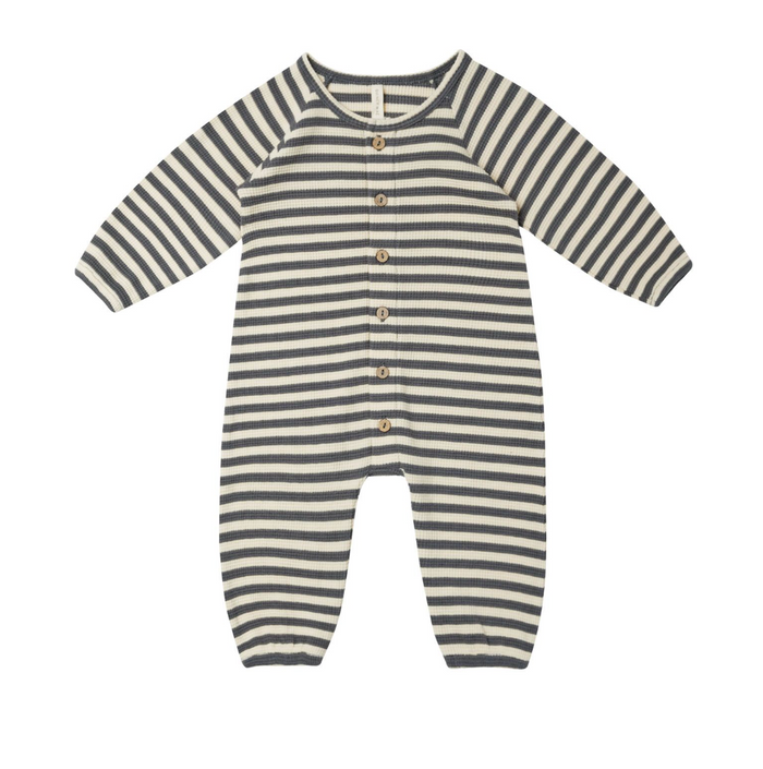 waffle long sleeve jumpsuit || navy stripe