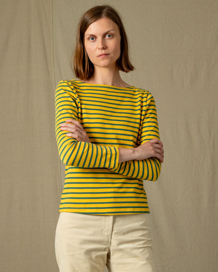 Women’s Breton Stripe Boatneck Tee in Lemon/Lime