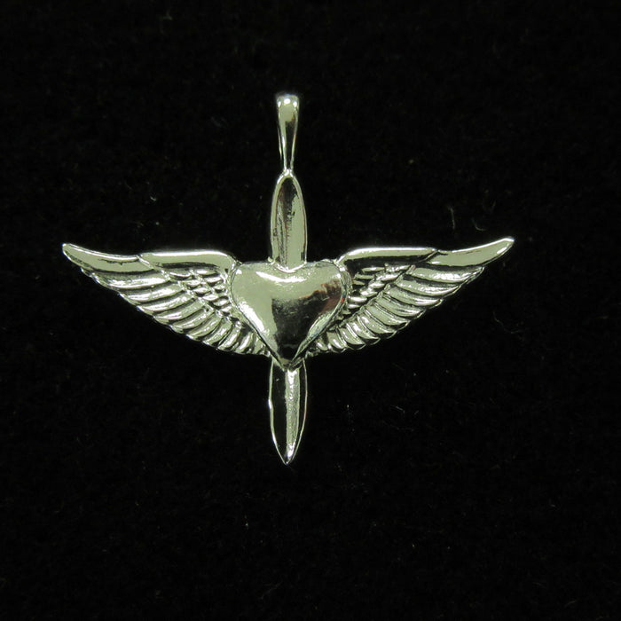 1.25" Sterling Silver Heart Prop and Wing Pendant