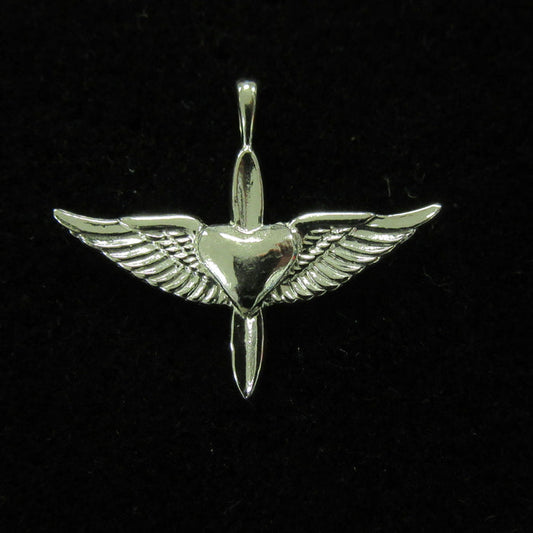 1.25" Sterling Silver Heart Prop and Wing Pendant