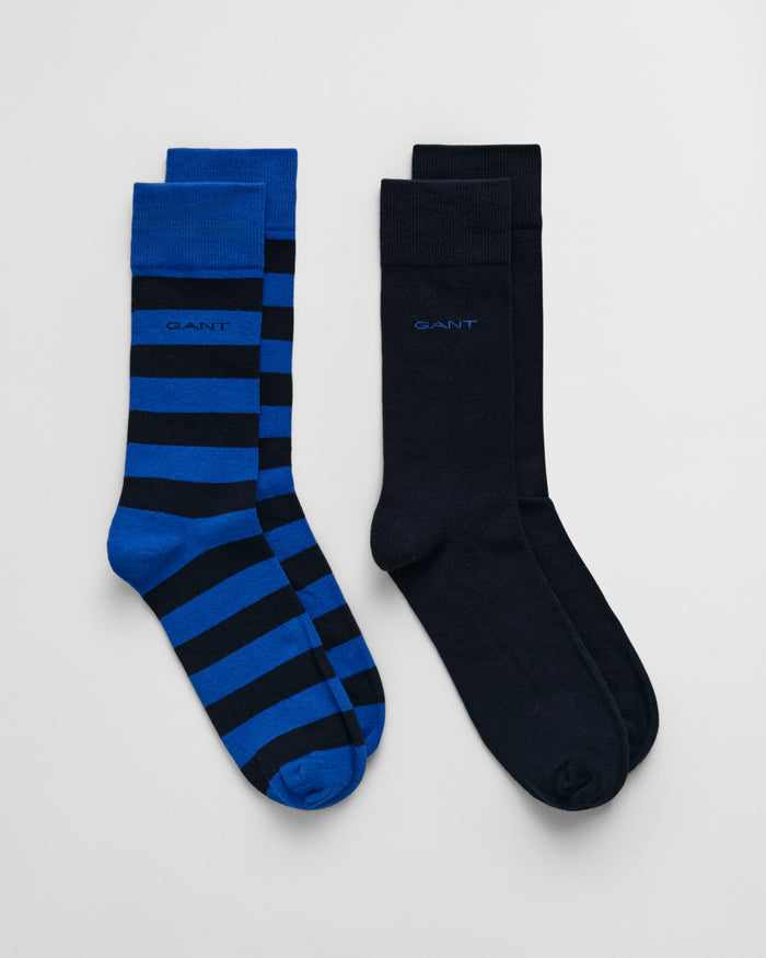 2-Pack Barstriped & Solid Socks in Blue