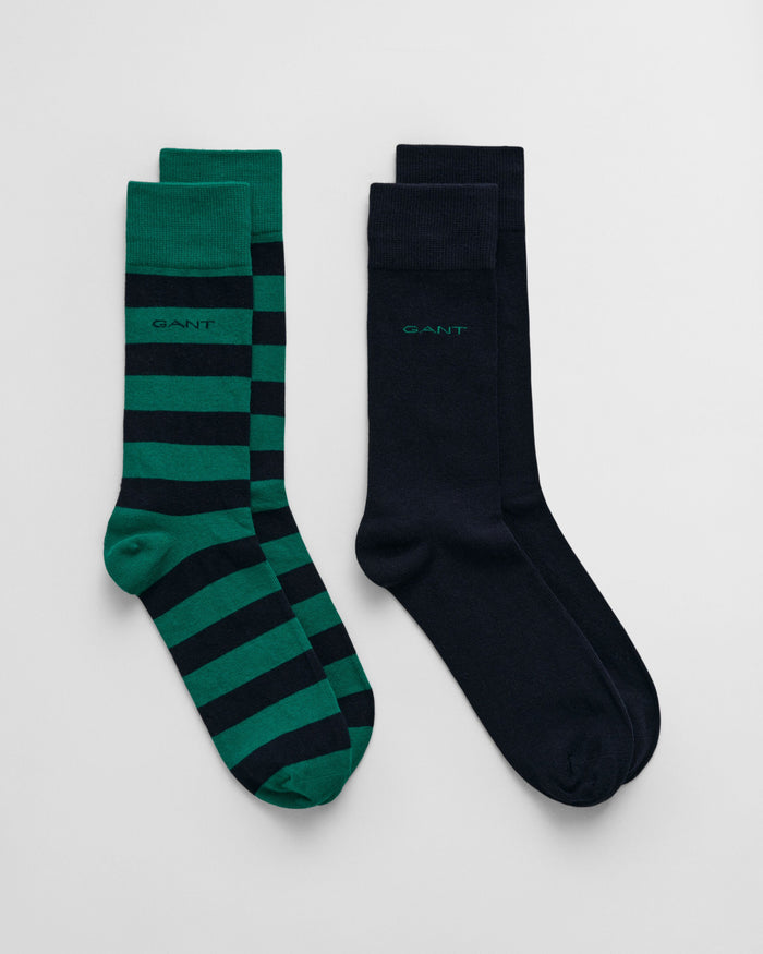 2-Pack Barstriped & Solid Socks in Green