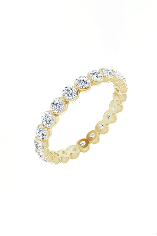 2.5mm Halo Diamond Eternity Band - White Diamonds Yellow Gold