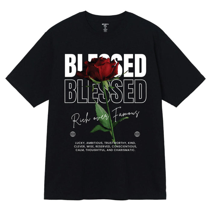 3Forty Inc. 'Blessed Rose' T-shirt featuring a floral design and casual fit, displayed on a plain background.