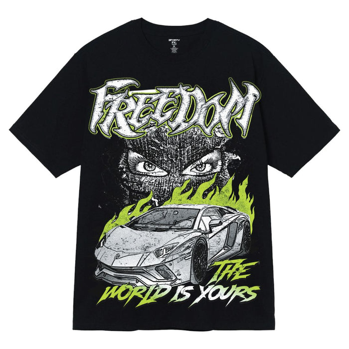 Black 3Forty Inc. 'Freedom' T-Shirt TEES featuring a classic fit and logo design, displayed on a neutral background.