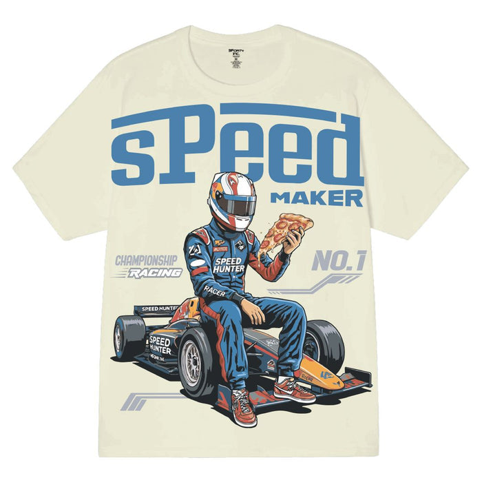 Beige 3Forty Inc. Speed Maker T-Shirt with logo graphic, casual fit, short sleeves, and soft cotton fabric.