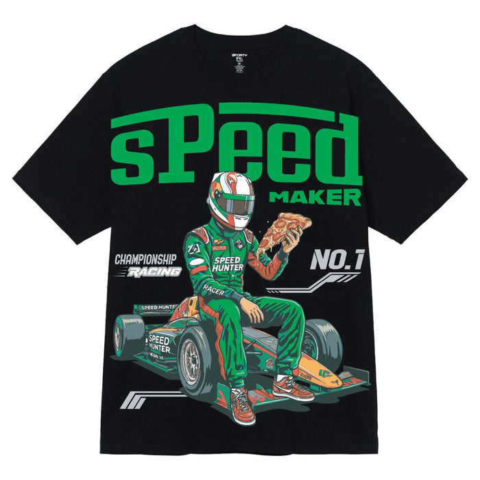Black 3Forty Inc. Speed Maker T-shirt, casual men's tee with logo print, made of soft, comfortable fabric.