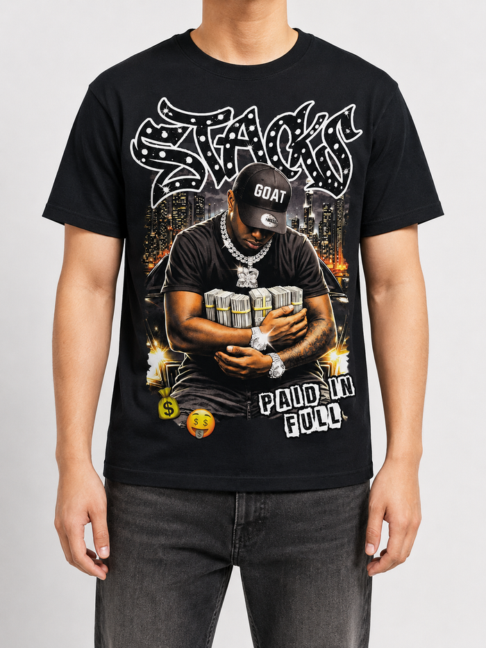 Black 3Forty Inc. STACKS T-Shirt with logo design, casual fit, made of soft cotton fabric.