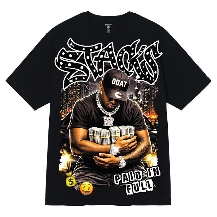 Black 3Forty Inc. STACKS T-Shirt with logo print, casual fit, lightweight cotton, perfect for everyday wear.