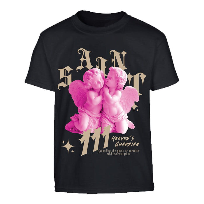 Black 3FORTY Kids Saint T-Shirt for kids, featuring a simple design and soft cotton fabric, ideal for casual wear.