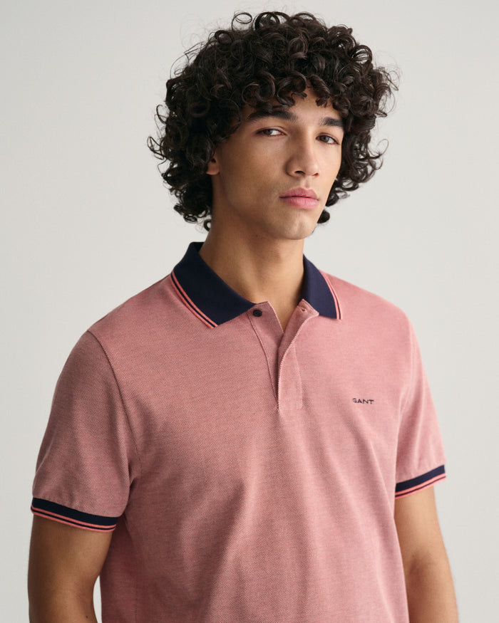 4-Color Oxford Piqué Polo Shirt in Pink