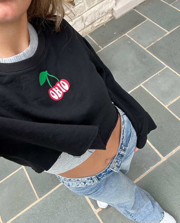 Ohio Cherries Bell Sleeve Crop Crew - Recess Apparel LLC