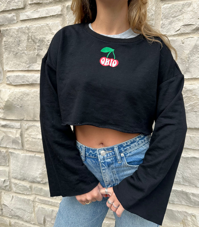 Ohio Cherries Bell Sleeve Crop Crew - Recess Apparel LLC