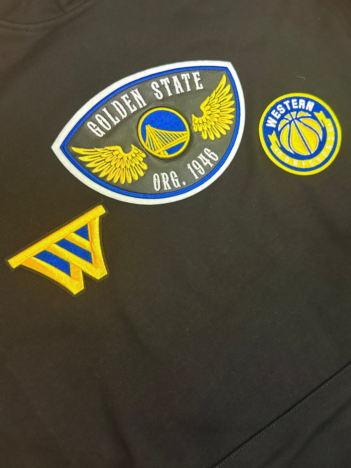 Black Pro Standard Golden State Warriors "Born For Sport" hoodie with front logo and comfortable fit, designed for fans and sports enthusiasts.