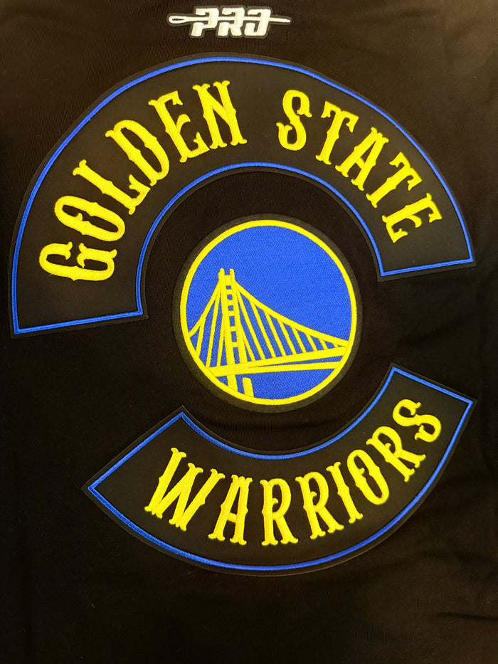Pro Standard Golden State Warriors black hoodie with "Born For Sport" logo and team graphics, full front view.