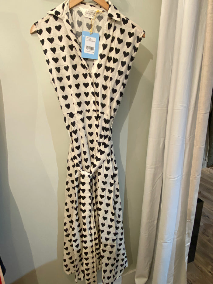 Compania Fantastica Midi Heart Print Shirt Dress