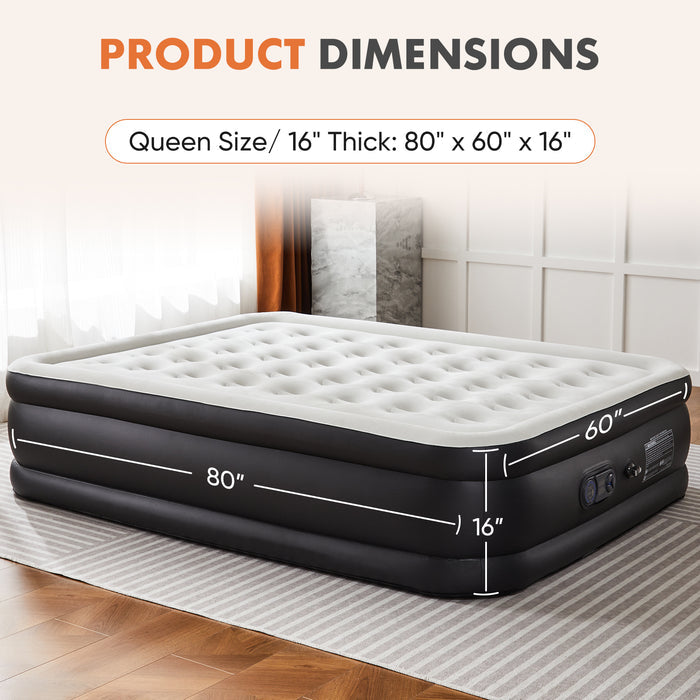 Raised Queen inflatable bed with integrated electric pump and elevated profile for guest rooms, apartments & temporary stays.