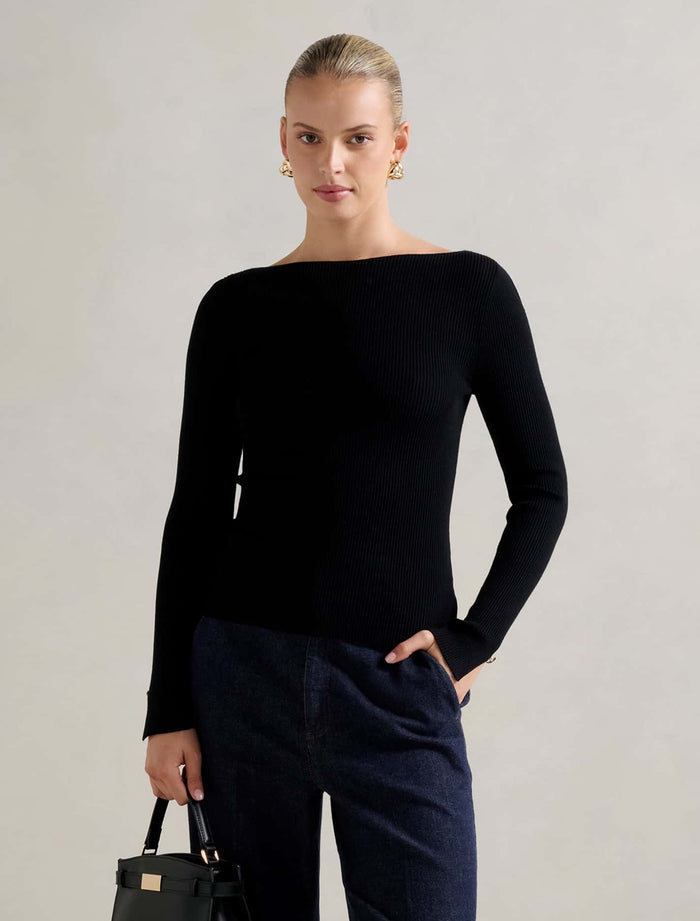 Alaia Knit Rib Top Black B Forever New