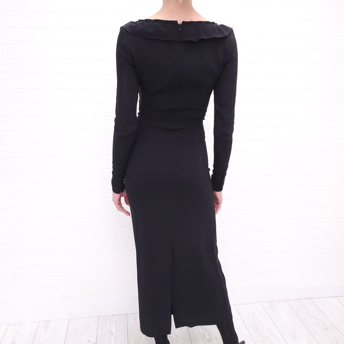 ALESSANDRA RICH BLACK DRESS WITH STRIPES - SIZE 0