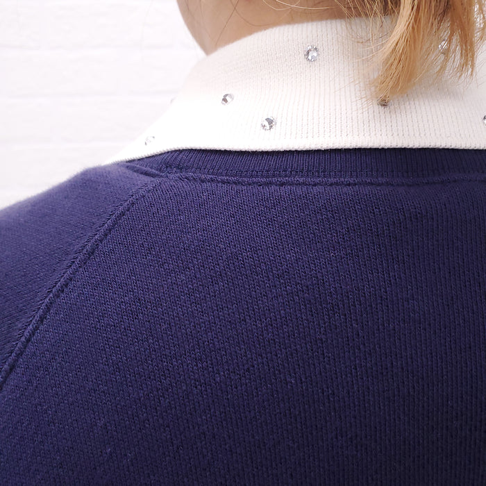 ALESSANDRA RICH EMBROIDERED NAVY SWEATER - SIZE S