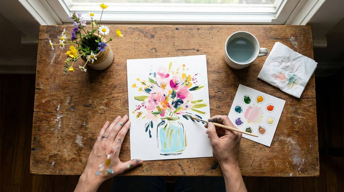 All-In-One Beginner Watercolor Paint Set - Jar of Flowers
