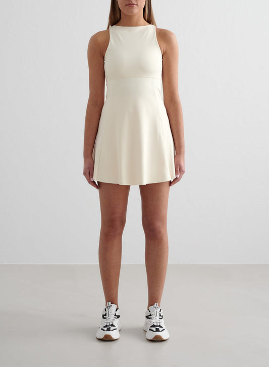 Almond White Sense High Neck Dress