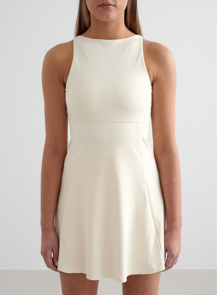 Almond White Sense High Neck Dress