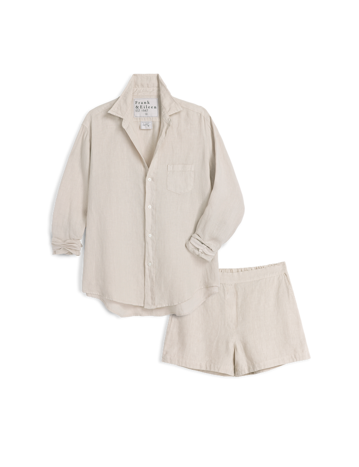 Beige shirt and shorts set on a white background