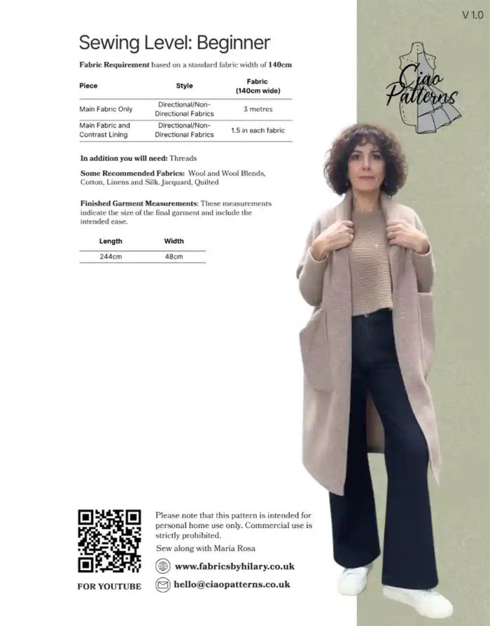 Amanda Shawl Paper Sewing Pattern, Ciao Patterns