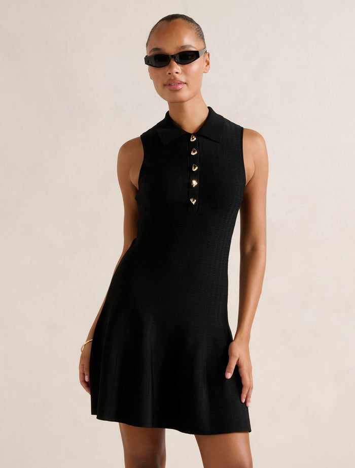 Amari Polo Knit Mini Dress Black Forever New
