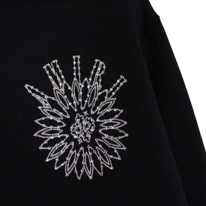 AMIRI black hoodie with rhinestone embellishments and crystal stick poke details.