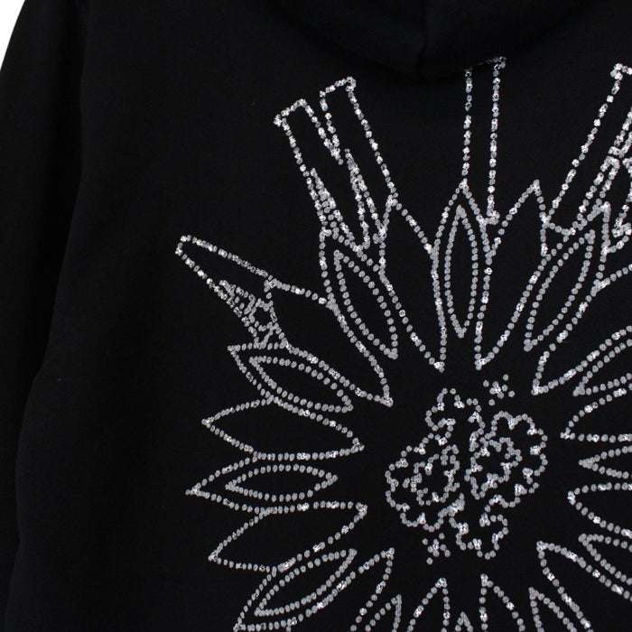 AMIRI black hoodie with rhinestone embellishments and crystal stick poke details.