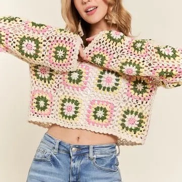 Anastasia Crochet Flower Long Sleeve Top