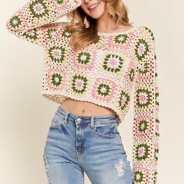 Anastasia Crochet Flower Long Sleeve Top