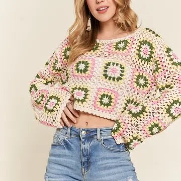 Anastasia Crochet Flower Long Sleeve Top