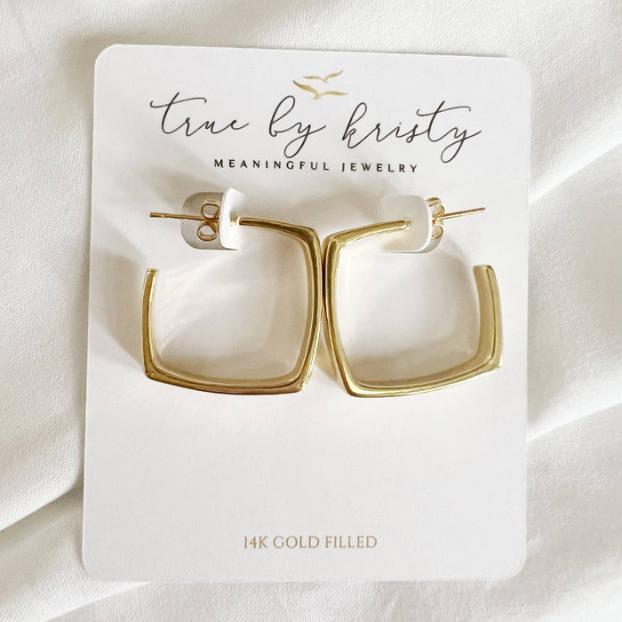 Aries Geometric Square Gold Filled Hoops Earrings