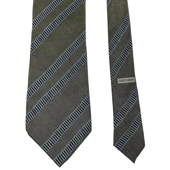 Armani green linen/silk blend tie with subtle sheen and elegant texture.