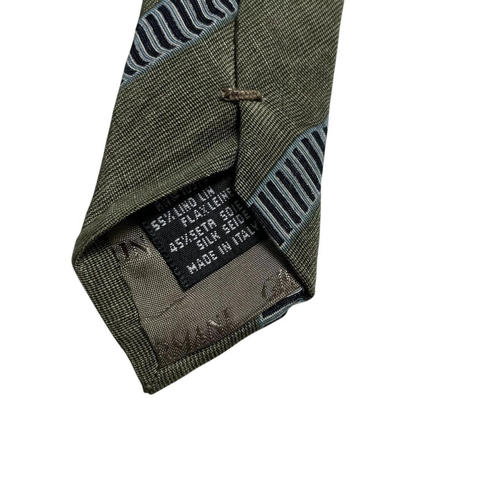Armani green linen/silk blend tie with subtle sheen and elegant texture.