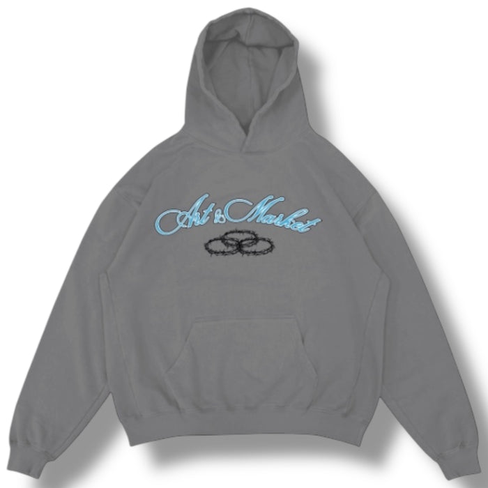 Charcoal Art & Market 'Bless The Hustle' hoodie with front graphic design, soft fabric, and a comfortable fit.