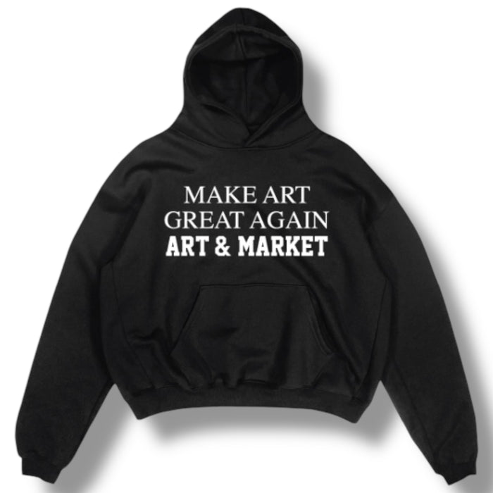 Black Art & Market hoodie with "Make Art Great Again" slogan, featuring a casual fit and front logo design.