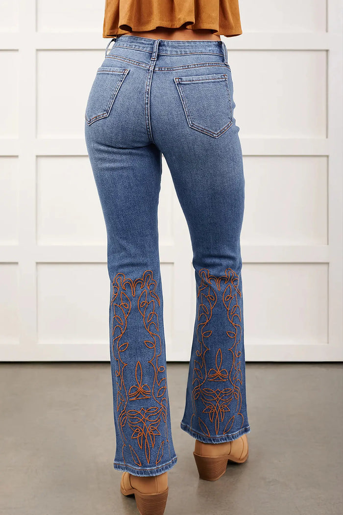 Ashleigh Blue Embroidered Flare Leg Jeans – Dark Blue